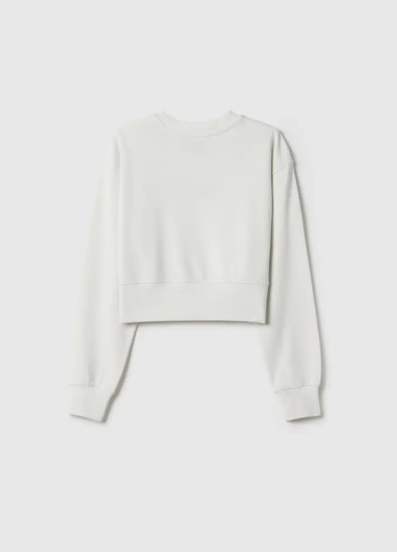 Felpa Girocollo Bianca Da Ragazza In Puro Cotone Regular Fit, Bambina, Bianco miniatura 2