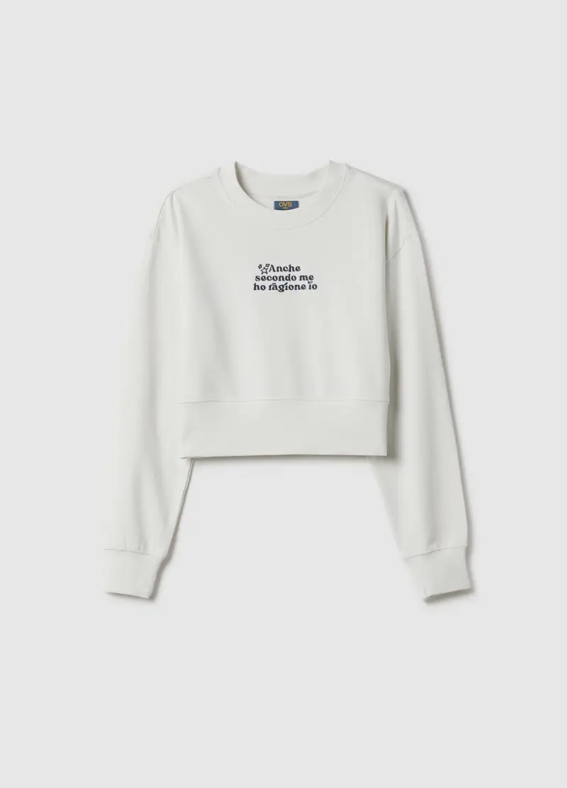 Felpa Girocollo Bianca Da Ragazza In Puro Cotone Regular Fit, Bambina, Bianco