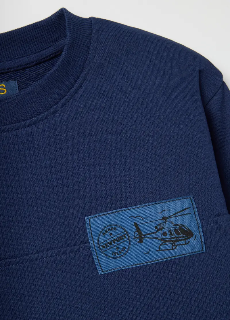 Felpa Girocollo Blu Da Bambino In Puro Cotone Over Fit, Blu miniatura 3