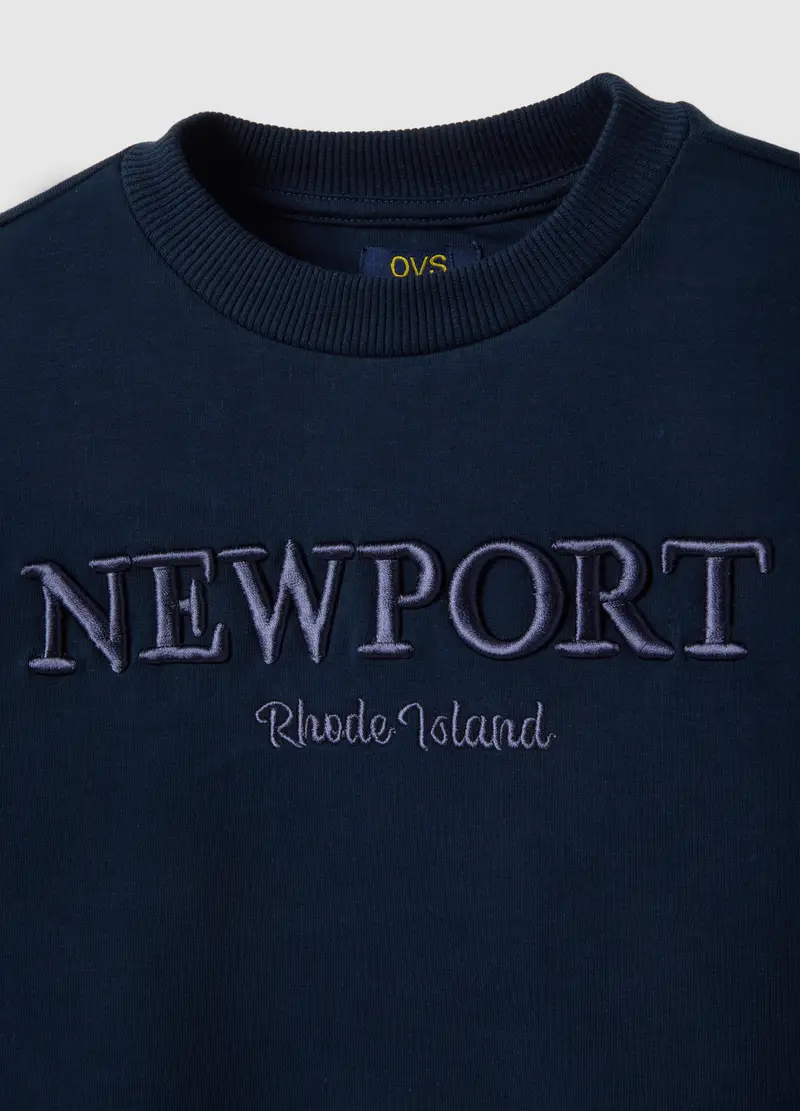 Felpa Girocollo In Misto Cotone Blu Da Bambino Regular Fit Con Scritta, Blu miniatura 3