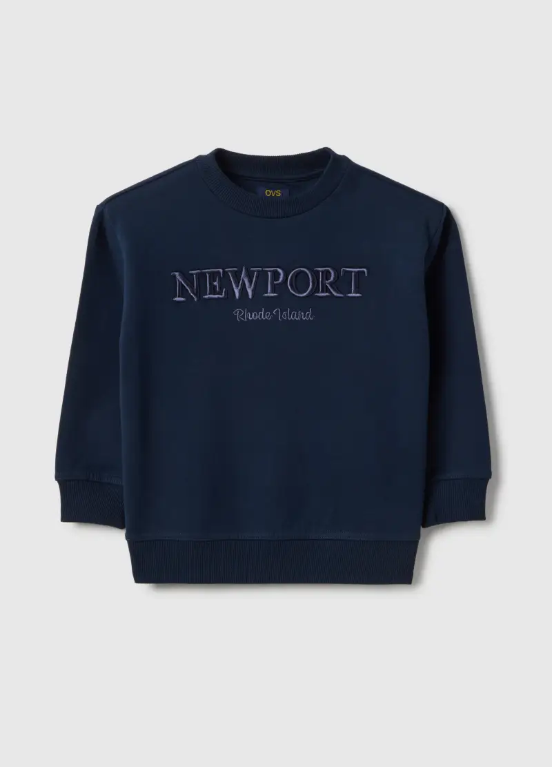 Felpa Girocollo In Misto Cotone Blu Da Bambino Regular Fit Con Scritta, Blu