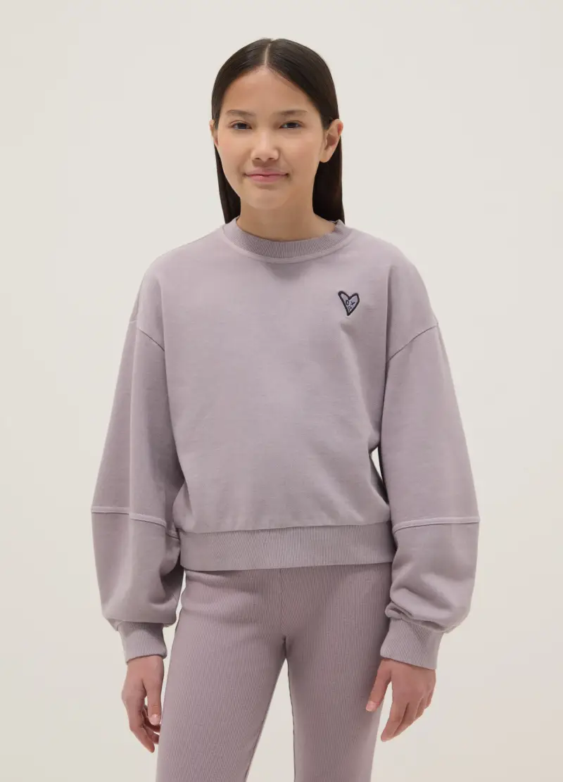 Felpa Girocollo In Puro Cotone Viola Da Ragazza Oversize Fit, Bambina, Viola