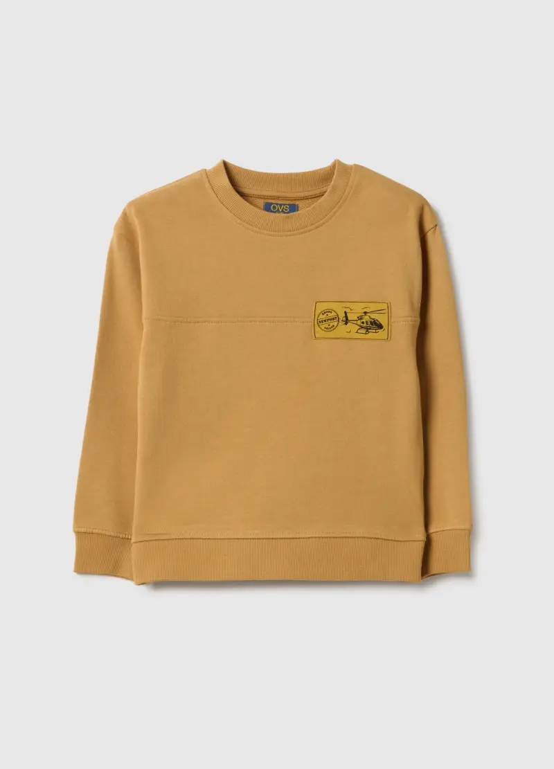 Felpa Girocollo Marrone Da Bambino In Puro Cotone Over Fit, Marrone