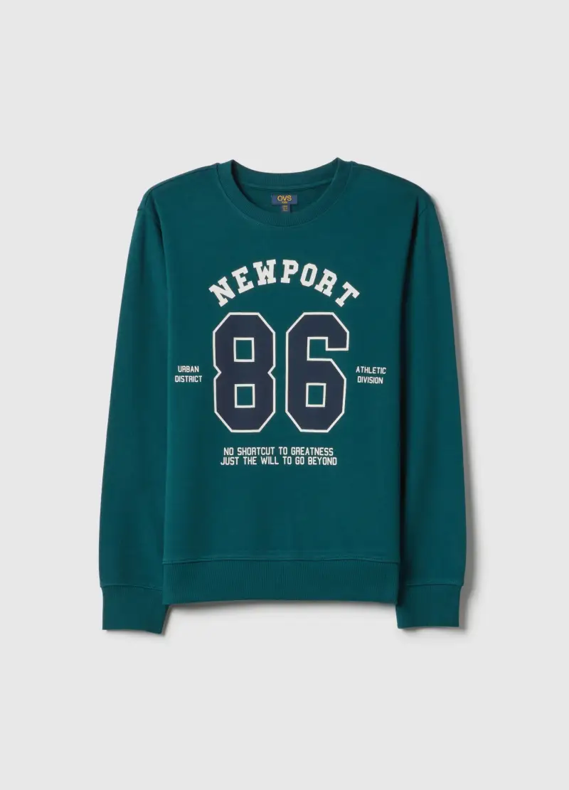 Felpa Girocollo Verde Da Ragazzo In Puro Cotone Regular Fit Con Stampa, Bambino, Verde