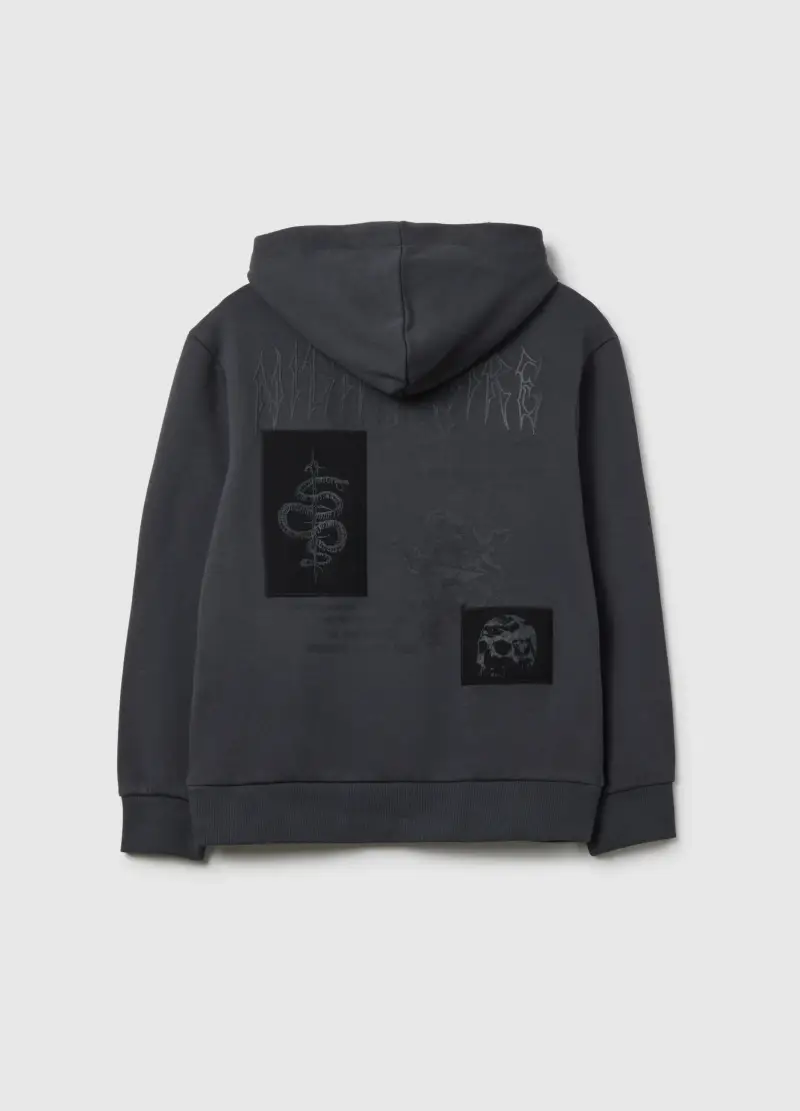 Felpa Grigia Con Cappuccio Da Ragazzo In Puro Cotone Over Fit, Bambino, Nero miniatura 2