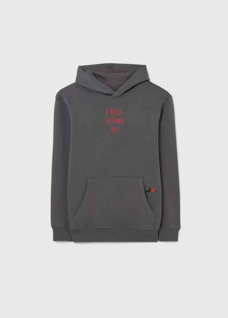 Felpa Grigia Con Cappuccio Da Ragazzo In Puro Cotone Regular Fit, Bambino, Grigio