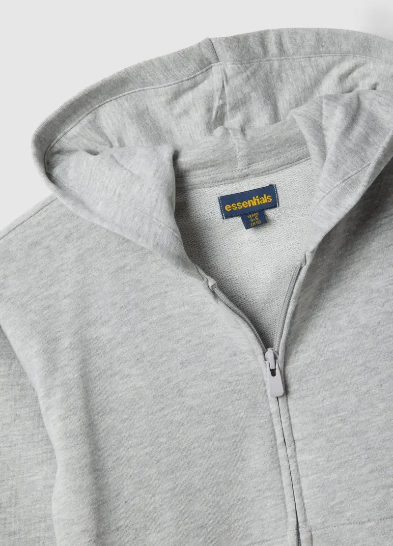 Felpa Grigia Con Cappuccio E Zip Da Bambino In Puro Cotone Regular Fit, Grigio miniatura 3