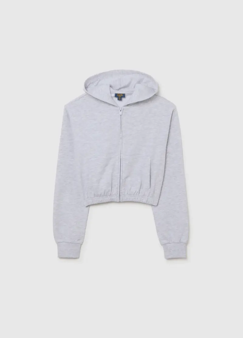 Felpa Grigia Da Ragazza In Misto Cotone Fitted Full Zip Con Cappuccio, Bambina, Grigio