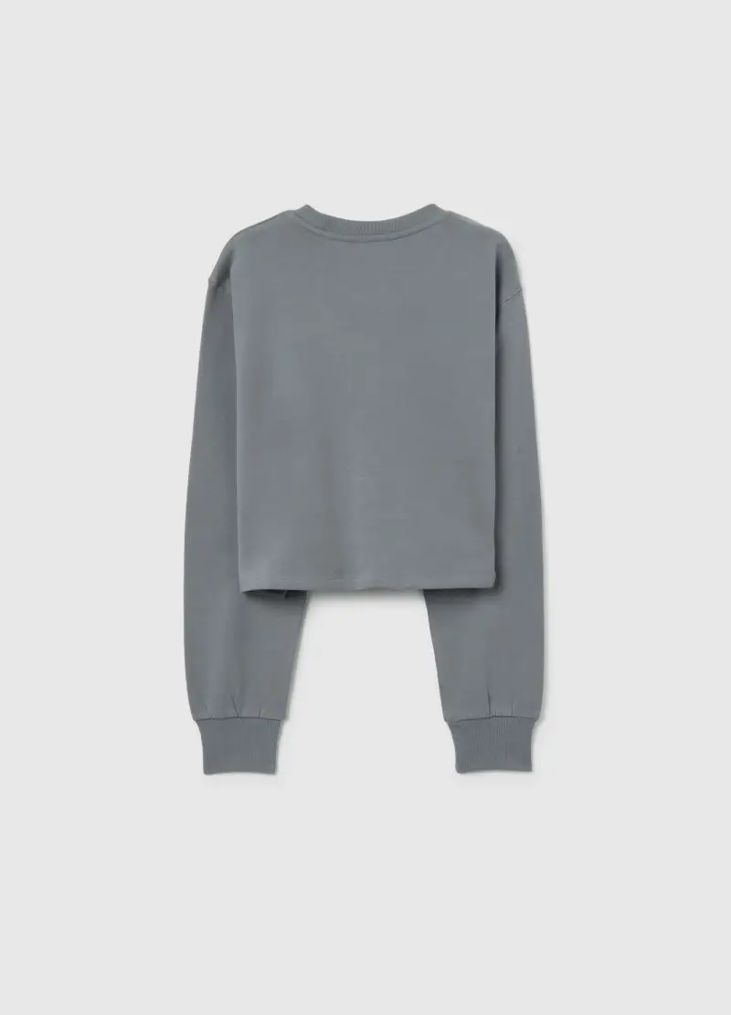 Felpa Grigia Da Ragazza In Puro Cotone Regular Fit Con Cuore Stampato, Bambina, Grigio miniatura 2