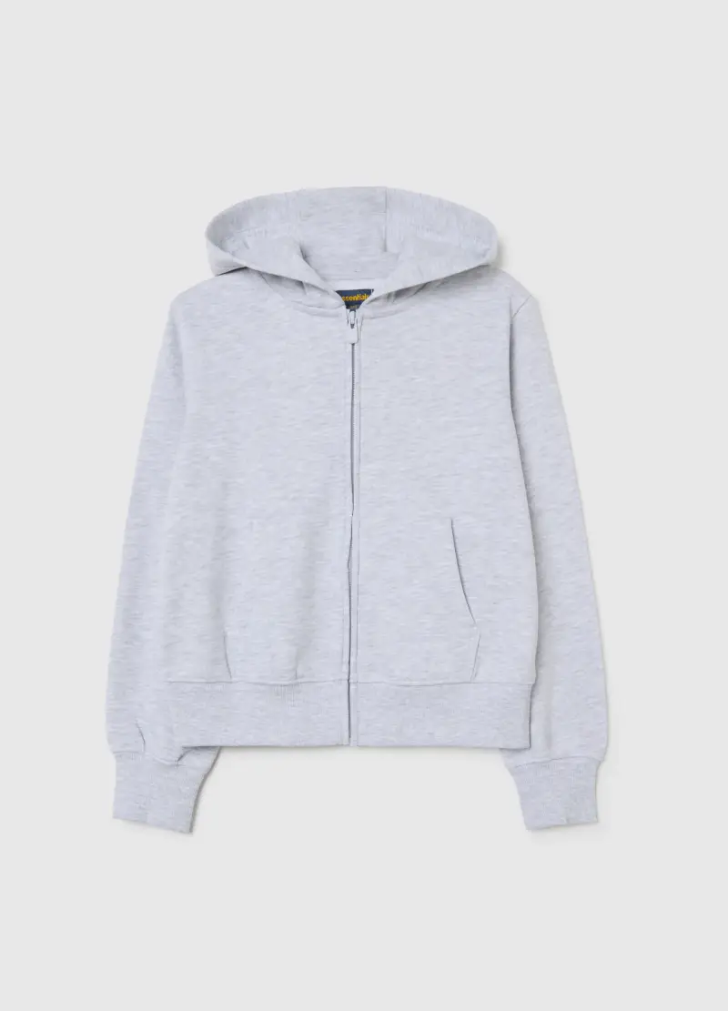 Felpa Grigia Da Ragazza In Puro Cotone Regular Fit Con Zip, Bambina, Grigio