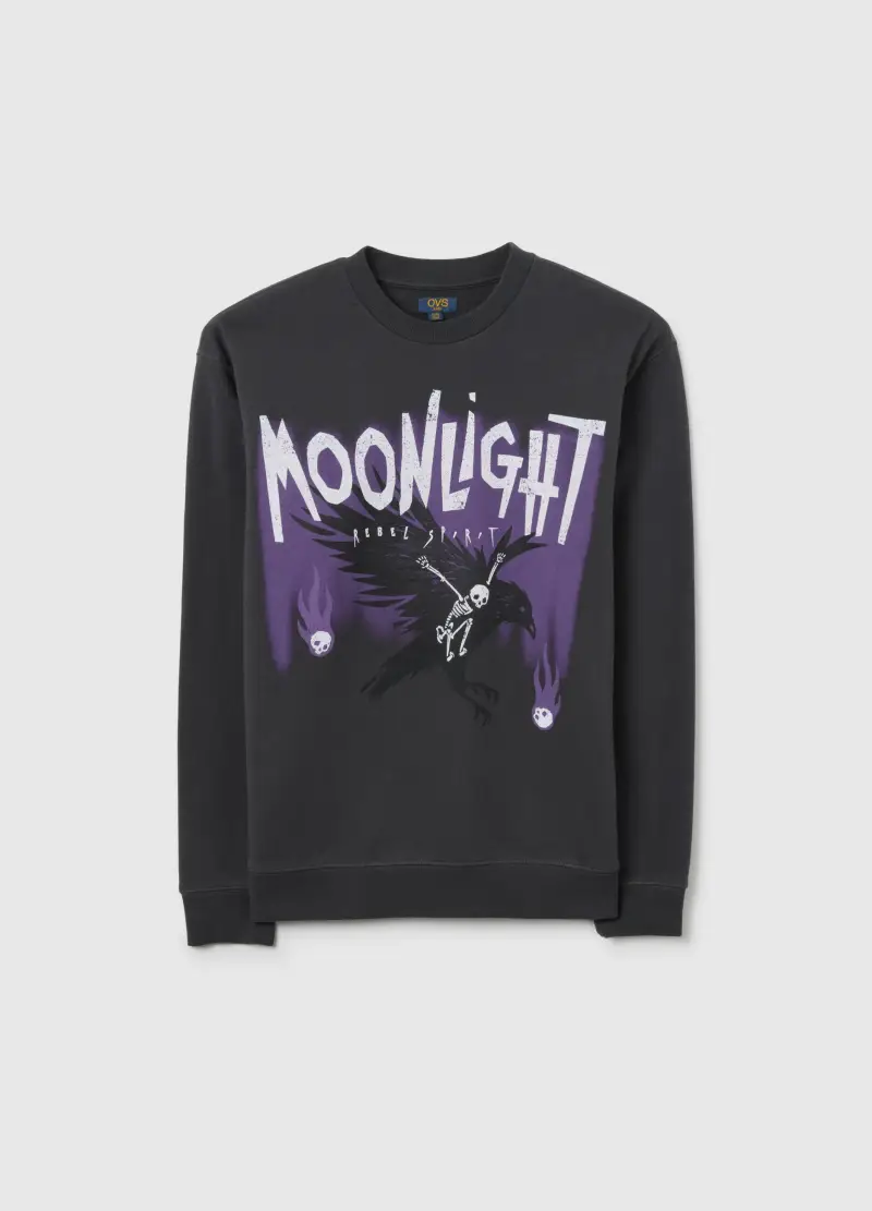 Felpa Grigio Scuro In Puro Cotone Con Stampa, Bambino, Grigio