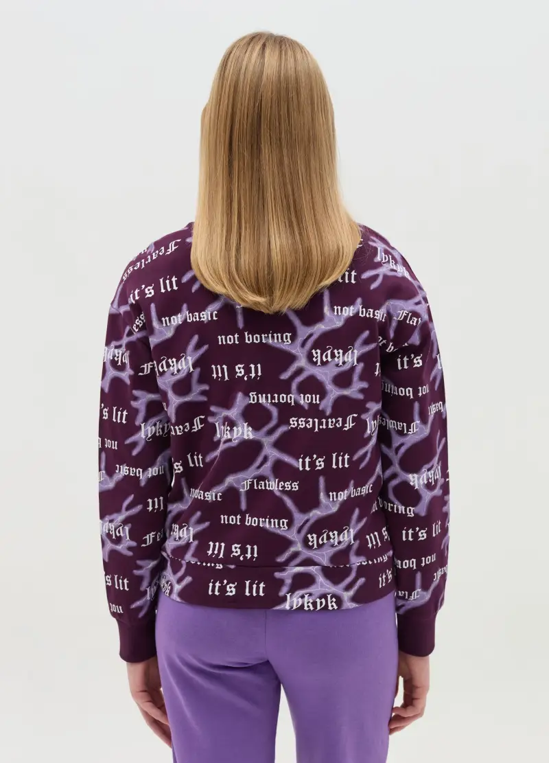 Felpa In Cotone Con Stampa Gotica, Bambina, Viola miniatura 2