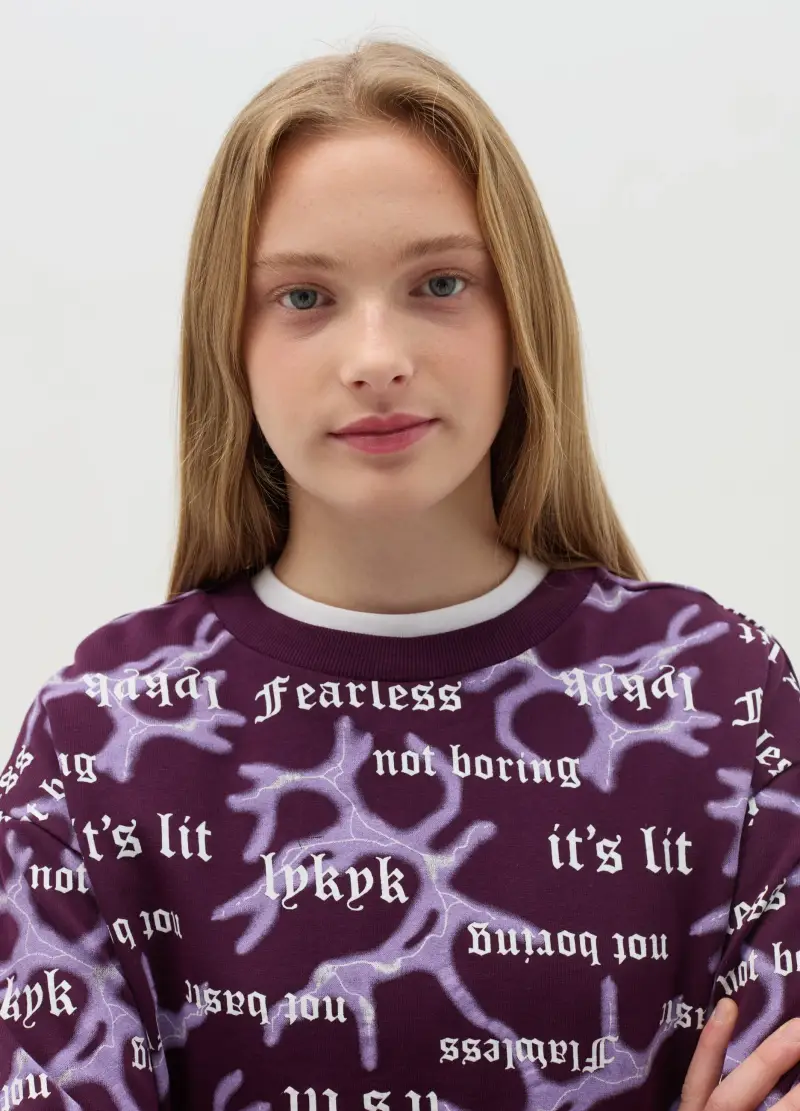 Felpa In Cotone Con Stampa Gotica, Bambina, Viola miniatura 3