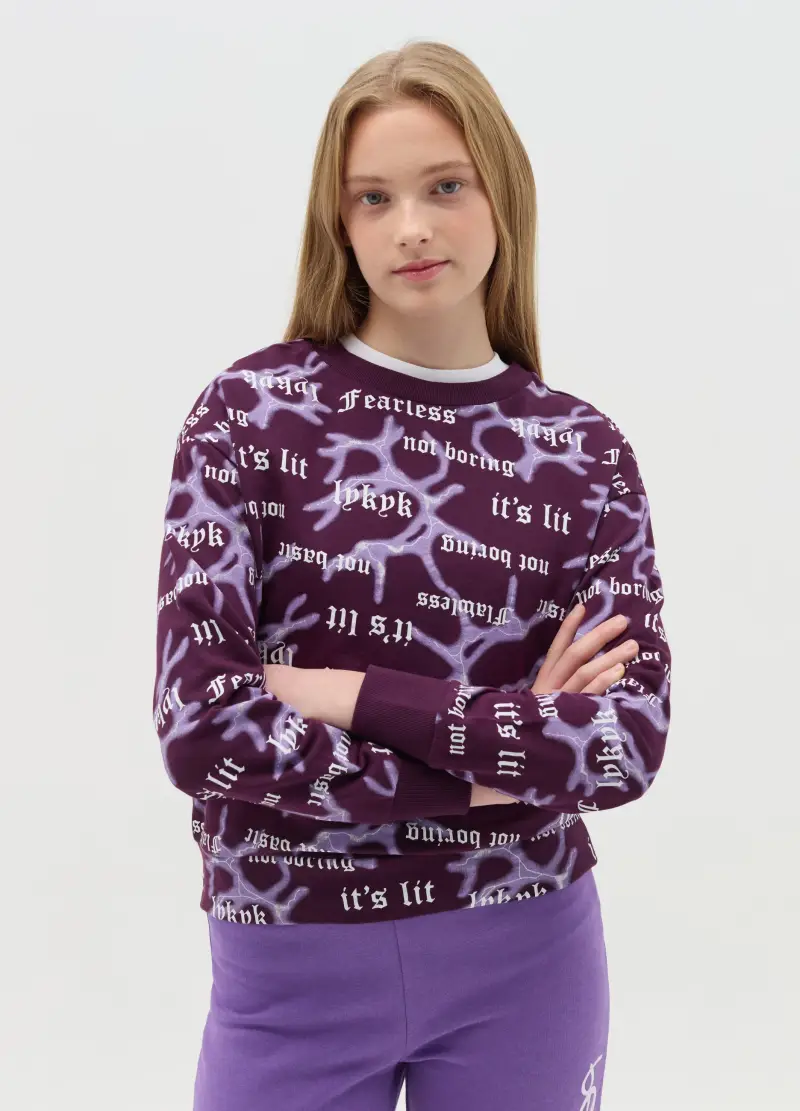 Felpa In Cotone Con Stampa Gotica, Bambina, Viola