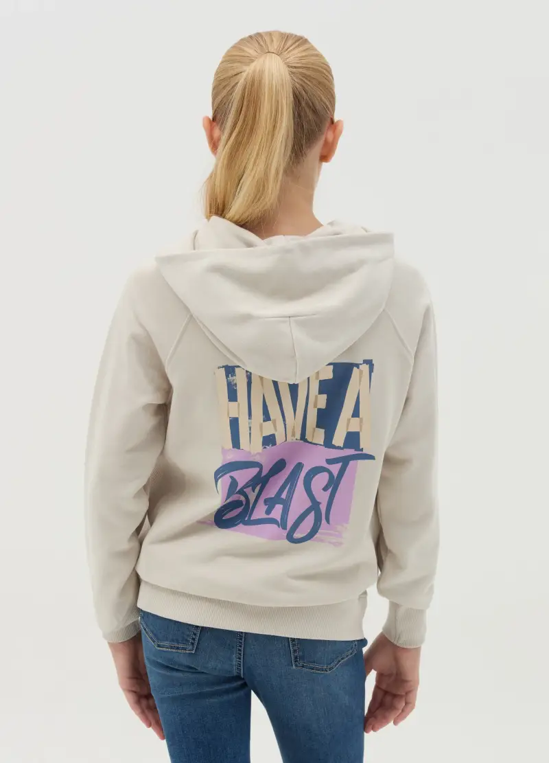 Felpa In French Terry Con Cappuccio E Stampa, Bambina, Bianco miniatura 3