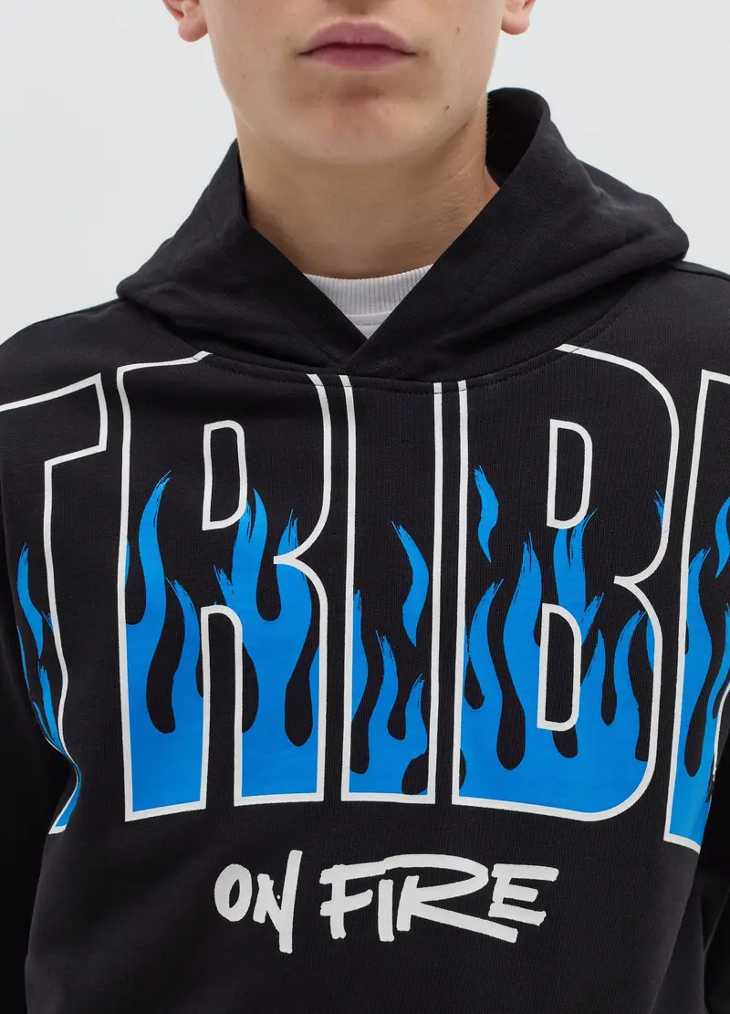 Felpa In French Terry Con Cappuccio E Stampa, Bambino, Nero miniatura 2