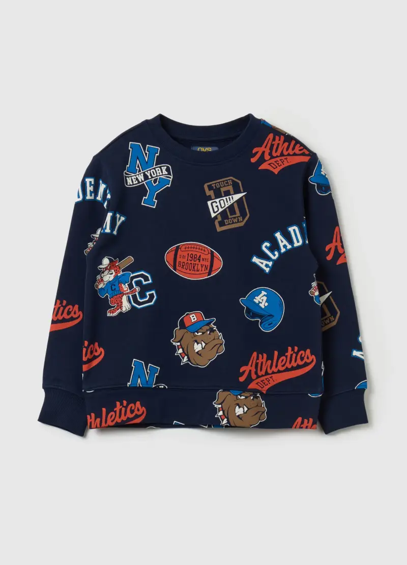 Felpa In French Terry Con Stampa, Bambino, Blu