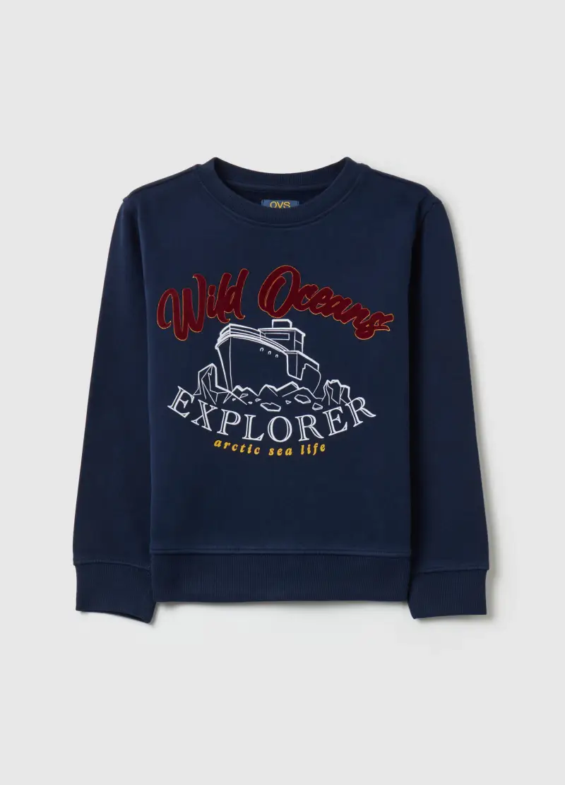 Felpa In French Terry Con Stampa, Bambino, Blu