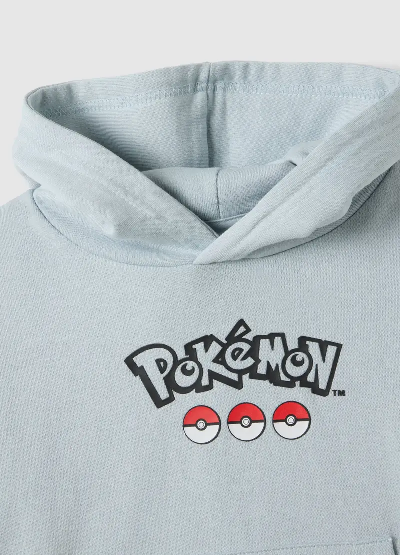 Felpa In Misto Cotone Azzurra Per Bambino Con Stampa Pikachu, Azzurro miniatura 3