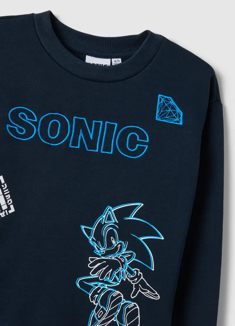 Felpa In Misto Cotone Blu Da Bambino Oversize Fit Con Stampa Sonic, Blu miniatura 3