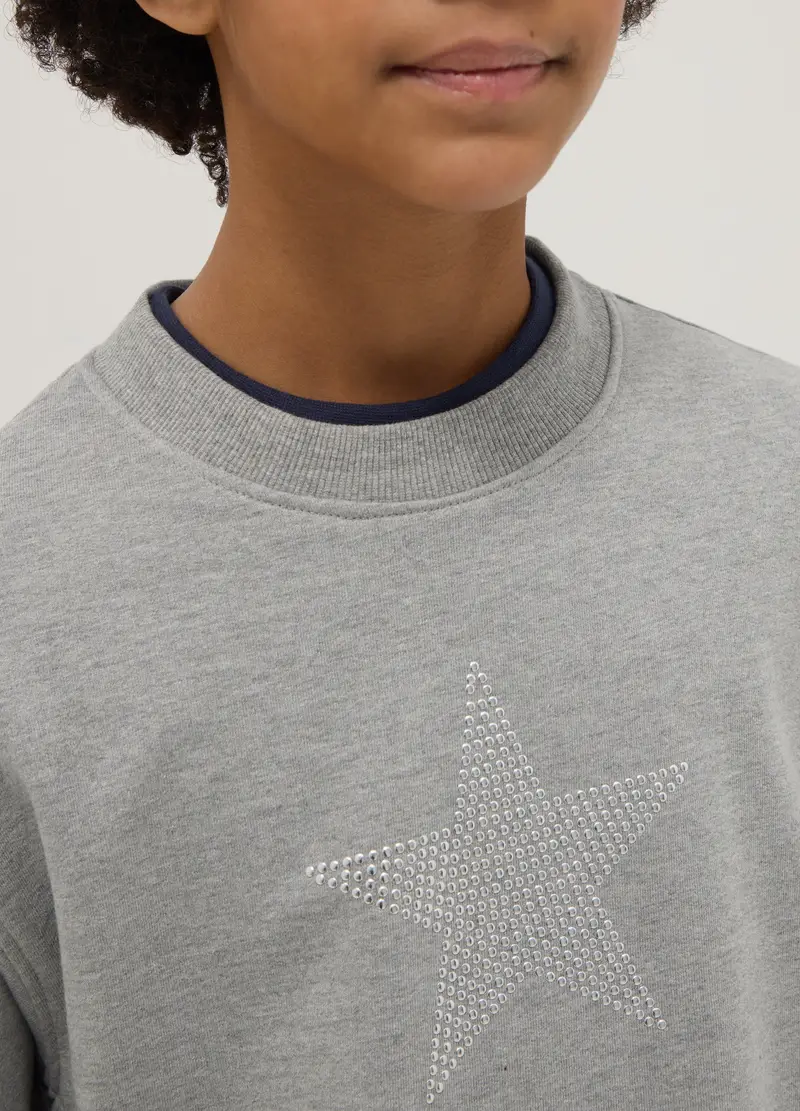 Felpa In Misto Cotone Grigia Da Ragazza Relaxed Fit Con Stella, Bambina, Grigio miniatura 3