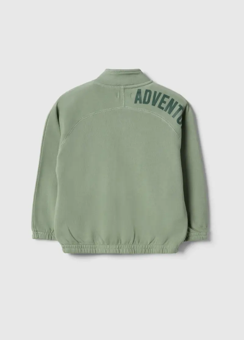 Felpa In Misto Cotone Verde Da Bambino Regular Fit Con Zip E Tasconi, Verde miniatura 2
