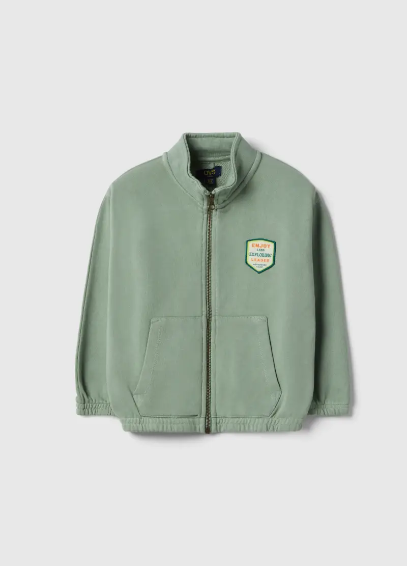 Felpa In Misto Cotone Verde Da Bambino Regular Fit Con Zip E Tasconi, Verde
