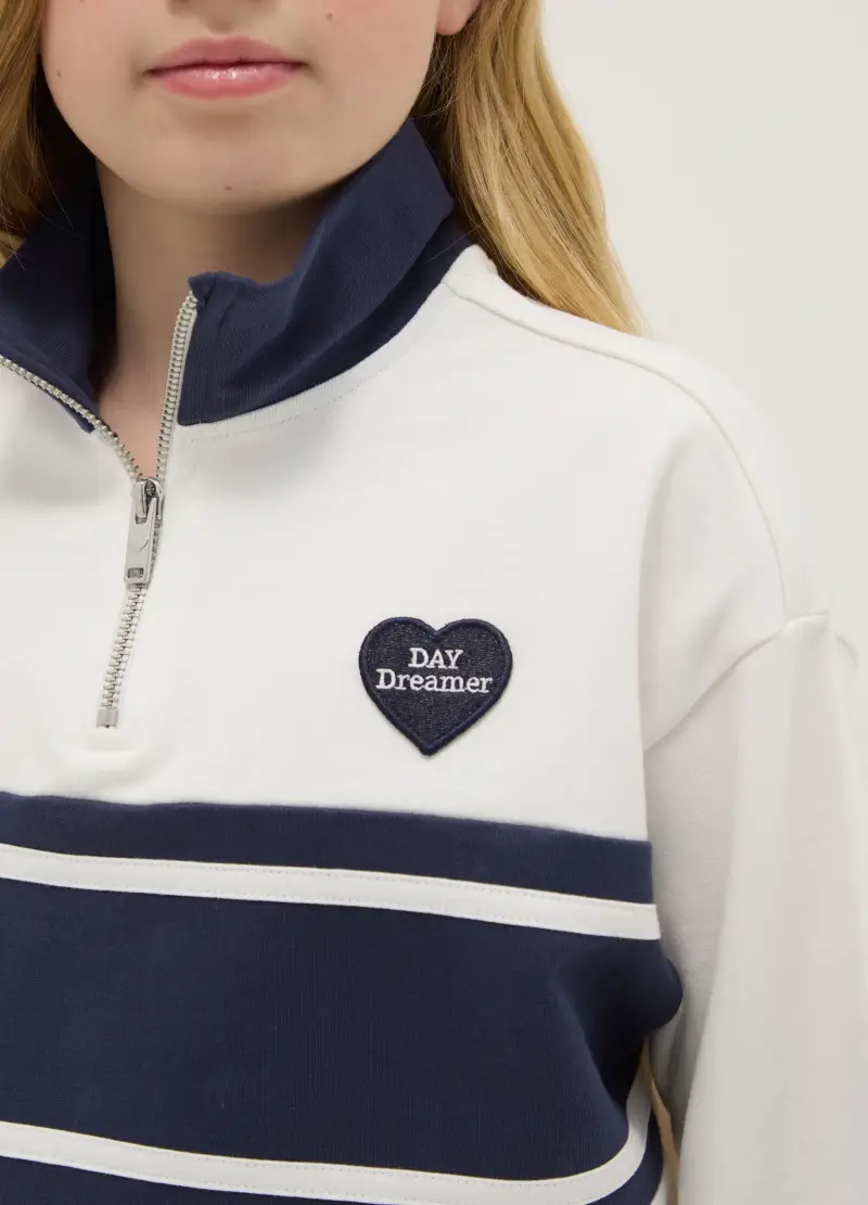 Felpa In Puro Cotone A Righe Multicolor Da Ragazza Relaxed Fit, Bambina, Multicolor miniatura 3