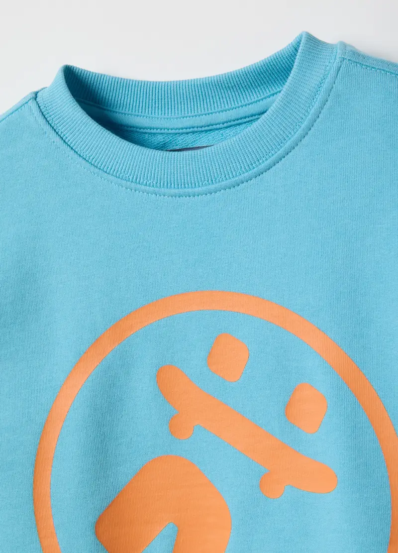 Felpa In Puro Cotone Azzurra Da Bambino Oversize Fit Con Stampa, Azzurro miniatura 3