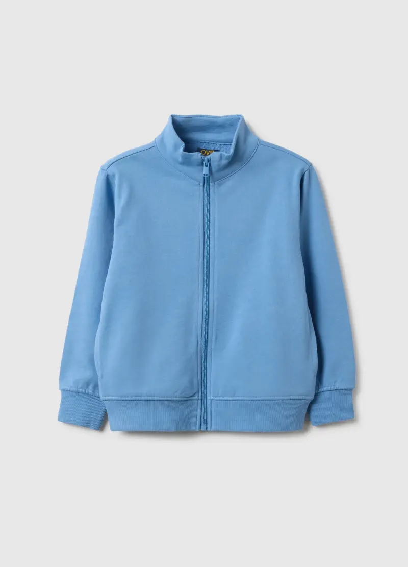 Felpa In Puro Cotone Azzurra Da Bambino Regular Fit Con Zip Integrale, Azzurro