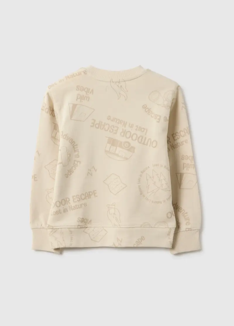 Felpa In Puro Cotone Beige Da Bambino Regular Fit Con Stampa, Beige miniatura 2