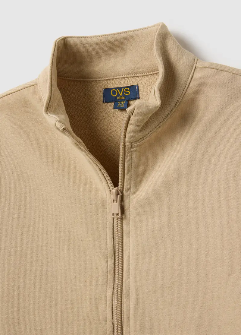 Felpa In Puro Cotone Beige Da Bambino Regular Fit Con Zip Integrale, Beige miniatura 3