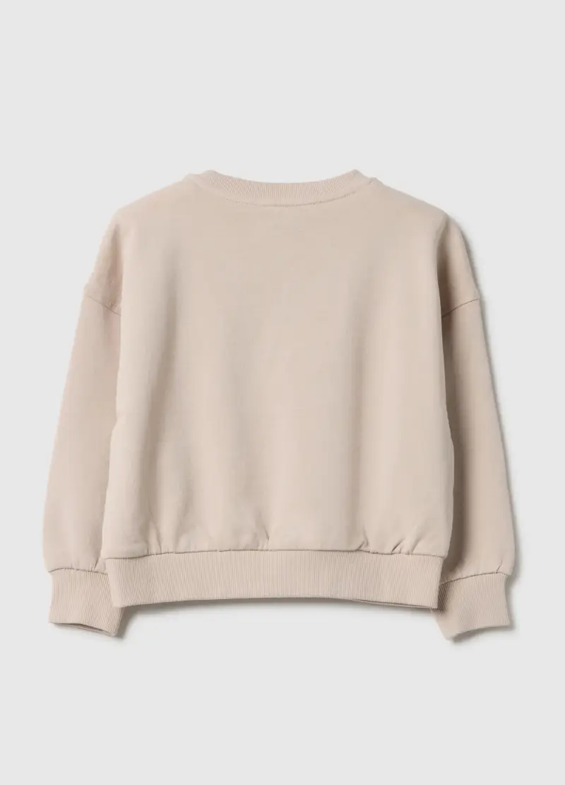 Felpa In Puro Cotone Beige Regular Fit Con Stampa Per Bambina, Beige miniatura 2