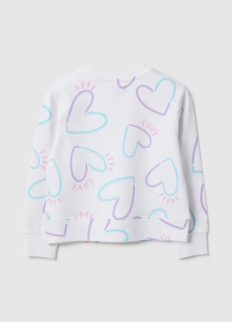 Felpa In Puro Cotone Bianca Da Bambina Regular Fit Con Cuori, Bianco miniatura 2