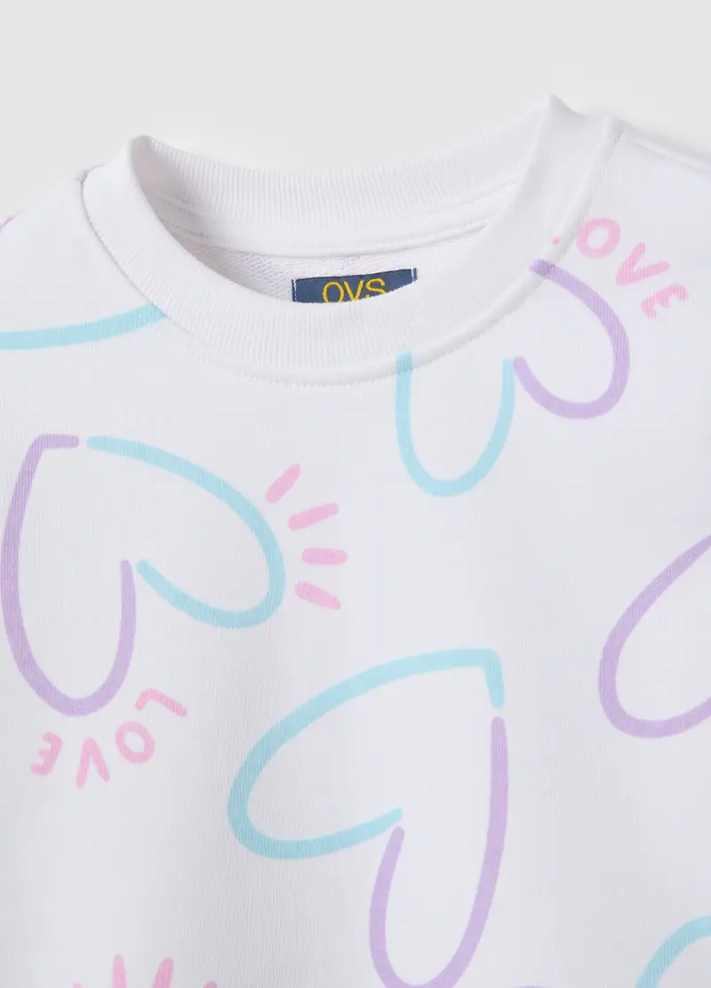 Felpa In Puro Cotone Bianca Da Bambina Regular Fit Con Cuori, Bianco miniatura 3