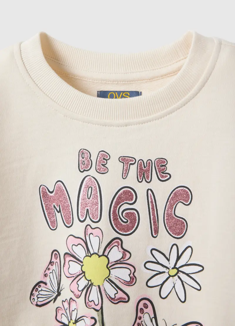 Felpa In Puro Cotone Bianca Da Bambina Regular Fit Con Decori, Bianco miniatura 3