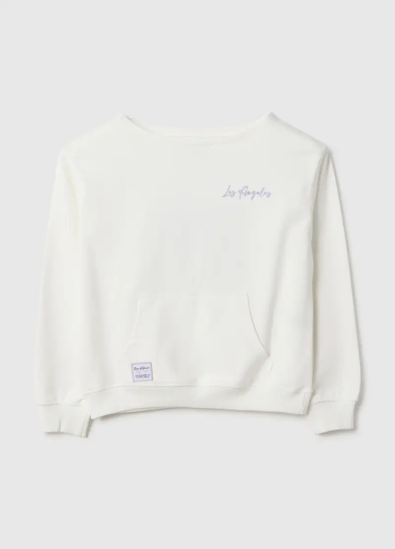 Felpa In Puro Cotone Bianca Da Ragazza Oversize Fit Con Scollo A Barca, Bambina, Bianco