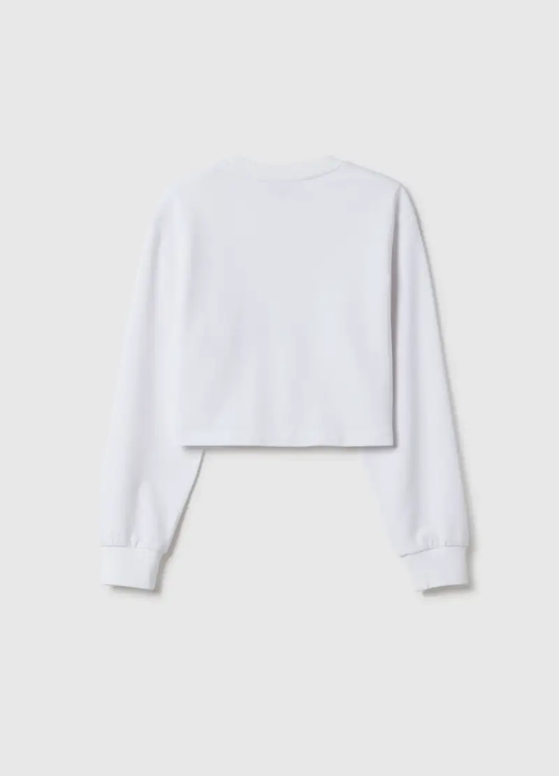 Felpa In Puro Cotone Bianca Da Ragazza Regular Fit Con Cuore Ricamato, Bambina, Bianco miniatura 2