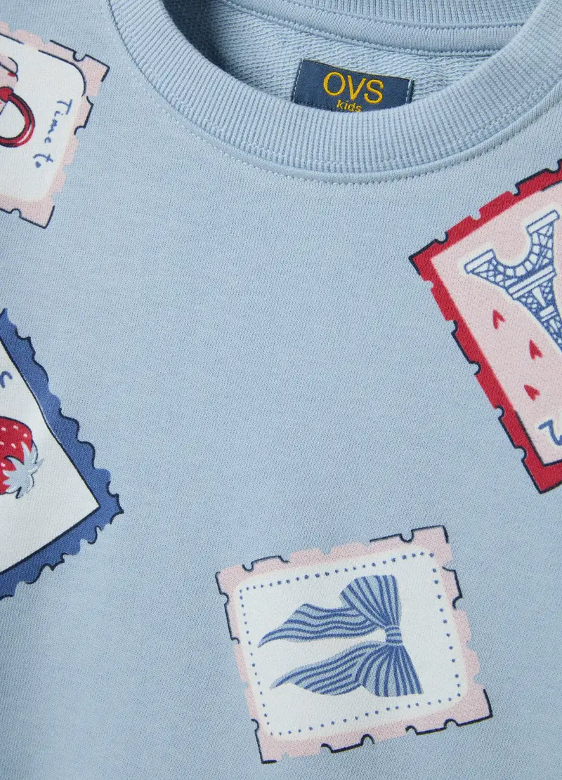 Felpa In Puro Cotone Blu Da Bambina Regular Fit Con Stampa, Blu miniatura 3