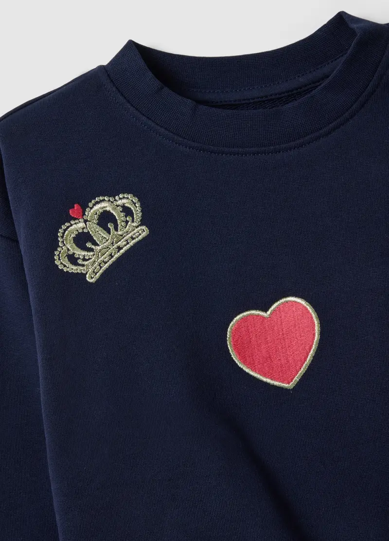 Felpa In Puro Cotone Blu Regular Fit Con Ricami Per Bambina, Blu miniatura 3