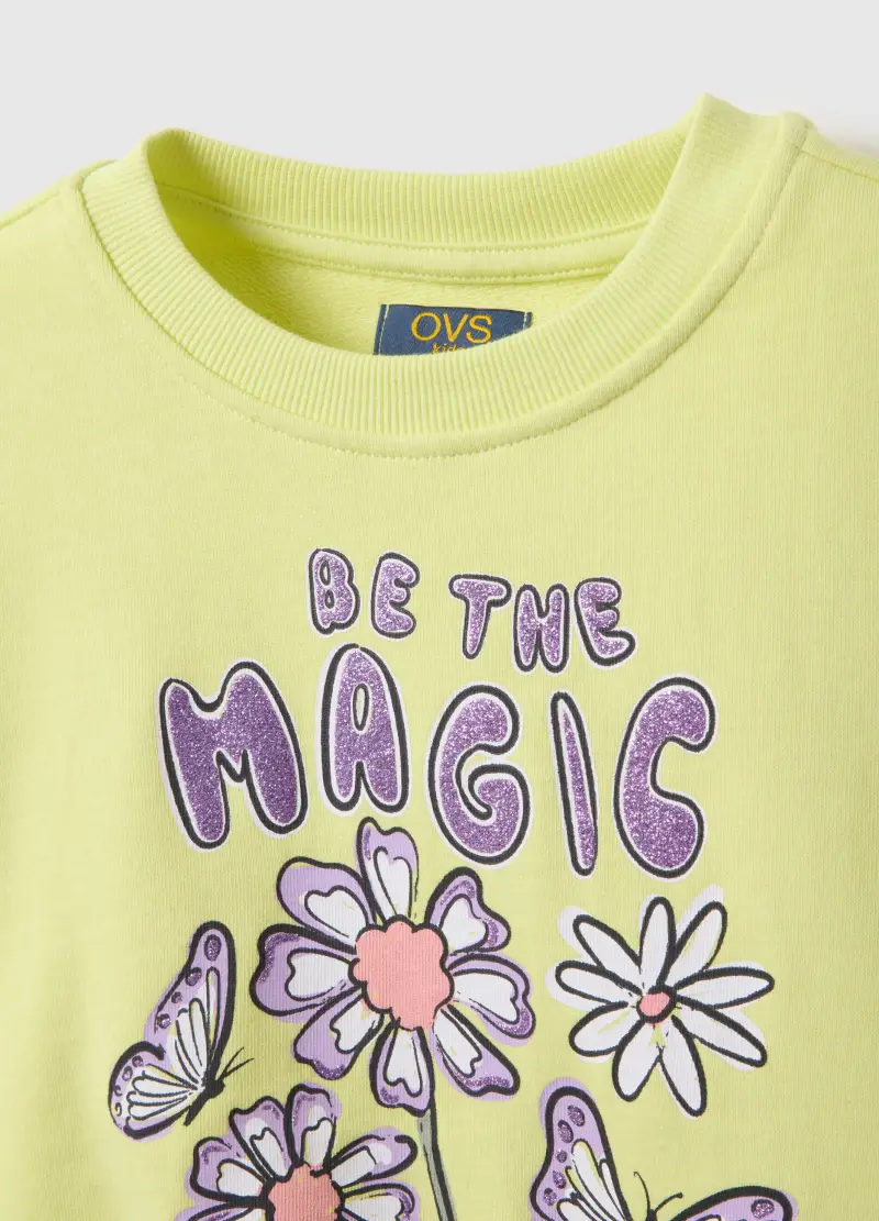 Felpa In Puro Cotone Gialla Da Bambina Regular Fit Con Decori, Giallo miniatura 3