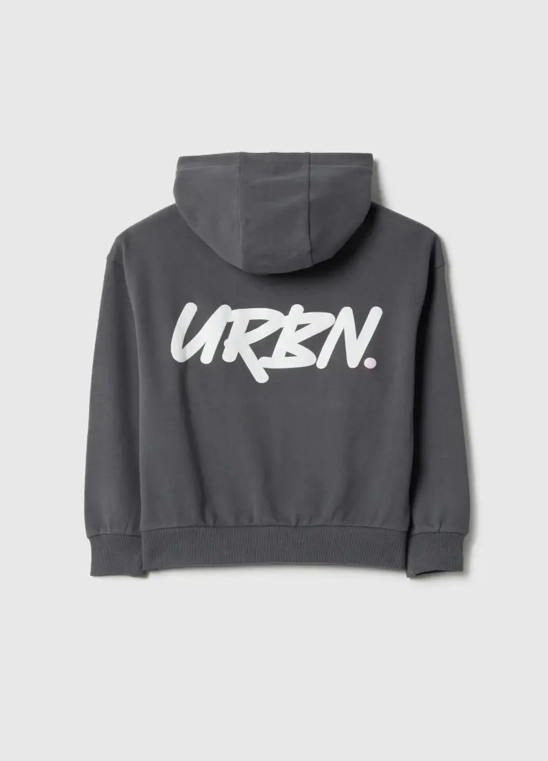 Felpa In Puro Cotone Grigia Da Ragazza Regular Fit Con Cappuccio, Bambina, Grigio miniatura 2