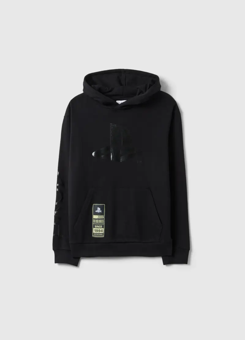 Felpa In Puro Cotone Nera Con Cappuccio Per Ragazzi, Bambino, Nero