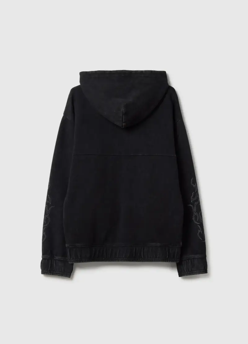 Felpa In Puro Cotone Nero Da Ragazzo Regular Fit Con Cappuccio E Zip, Bambino, Nero miniatura 2