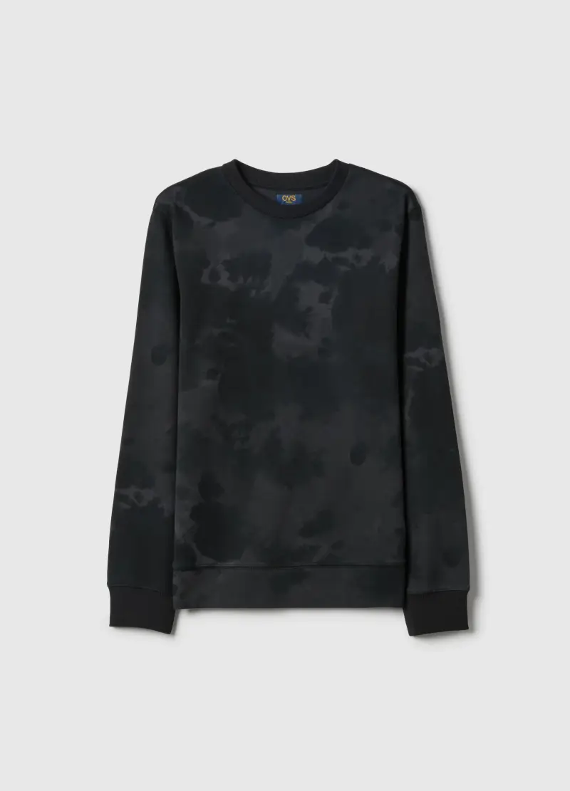 Felpa In Puro Cotone Nero Da Ragazzo Regular Fit Design Tiedye, Bambino, Nero