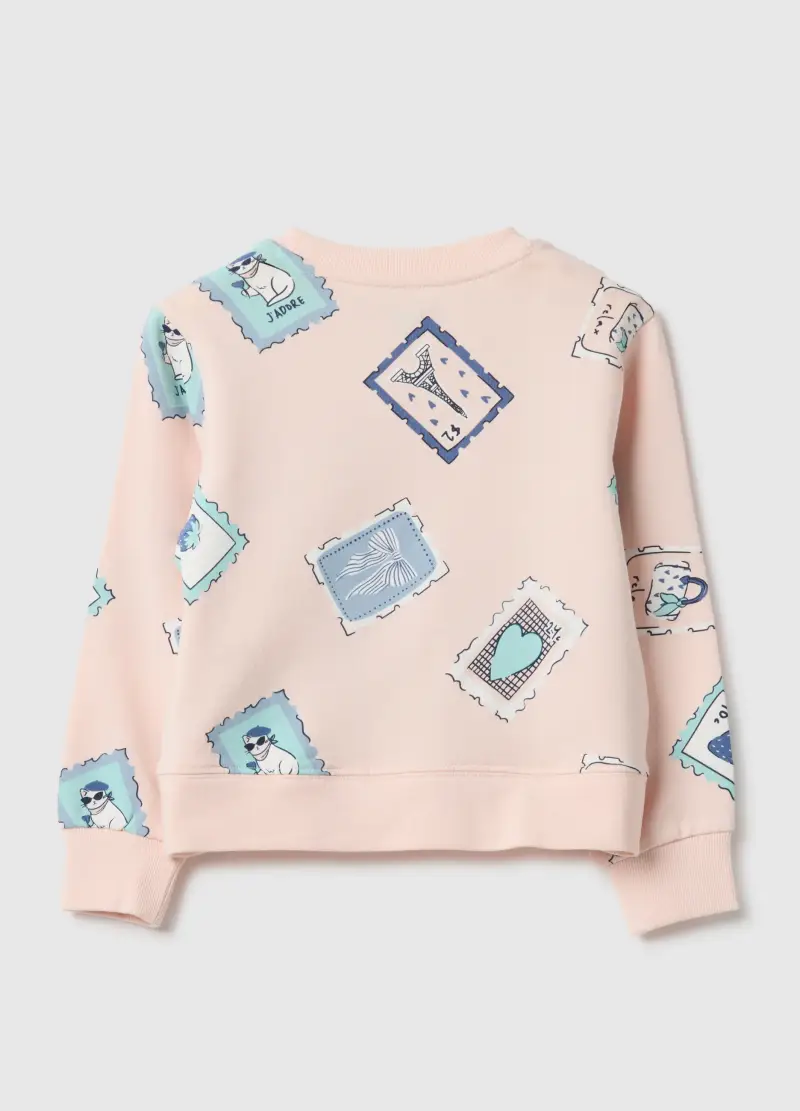 Felpa In Puro Cotone Rosa Da Bambina Regular Fit Con Stampa, Rosa miniatura 2