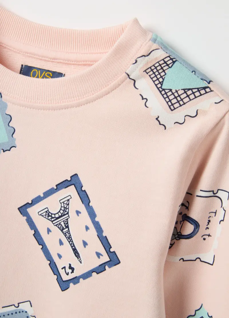 Felpa In Puro Cotone Rosa Da Bambina Regular Fit Con Stampa, Rosa miniatura 3