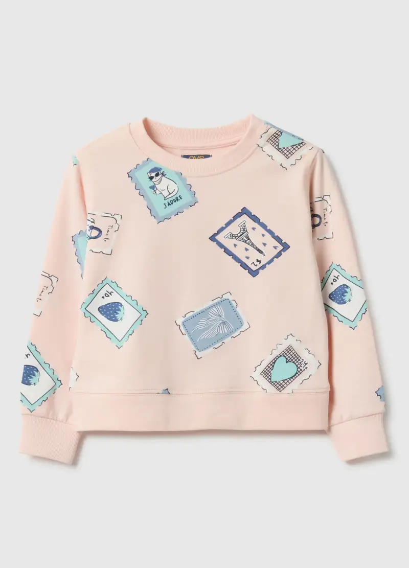 Felpa In Puro Cotone Rosa Da Bambina Regular Fit Con Stampa, Rosa