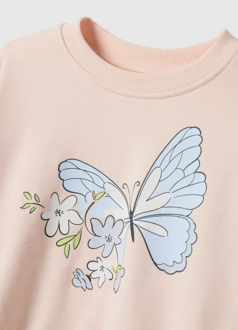 Felpa In Puro Cotone Rosa Regular Fit Con Stampa Per Bambina, Rosa miniatura 3