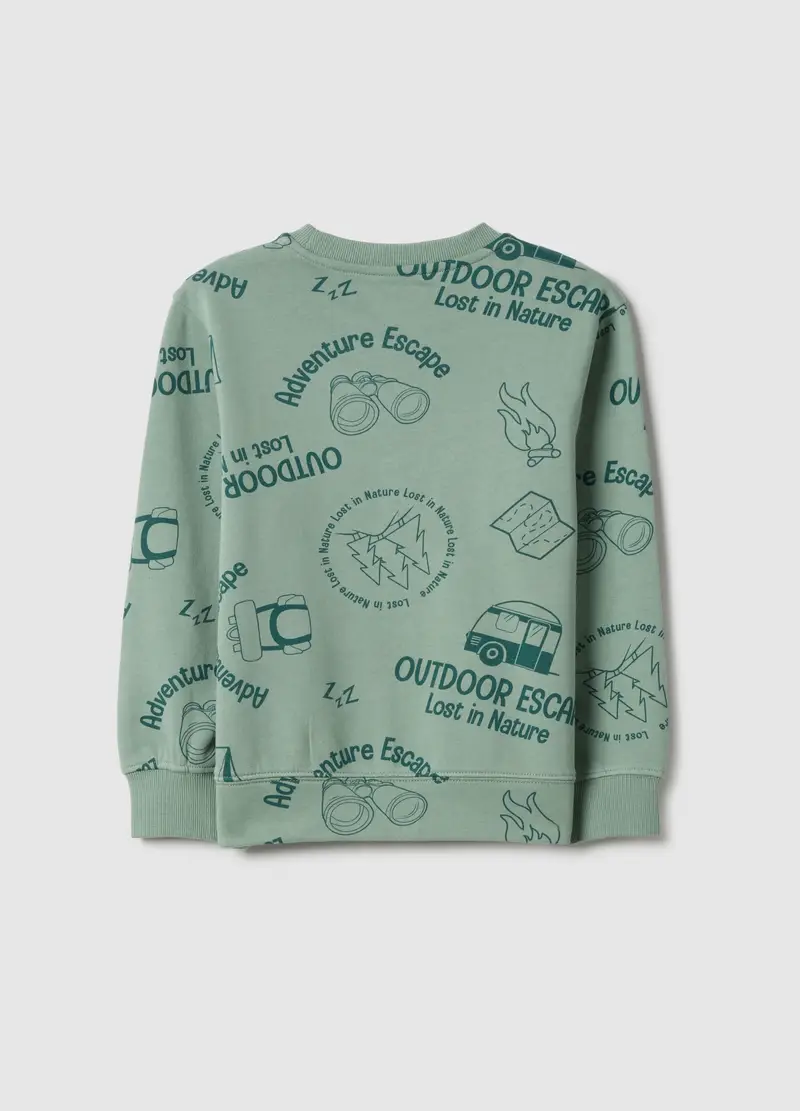 Felpa In Puro Cotone Verde Da Bambino Regular Fit Con Stampa, Verde miniatura 2